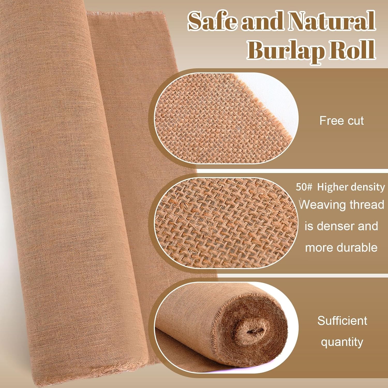Buryeah Burlap Fabric Roll 40 x 150 ft Gardening High 50 Density Burlap Tablecloth Gift Bags Winter Tree Wrap Runner Wedding Banner Weed Barrier Carpets Plants Natural Jute for DIY Raised Bed Liner