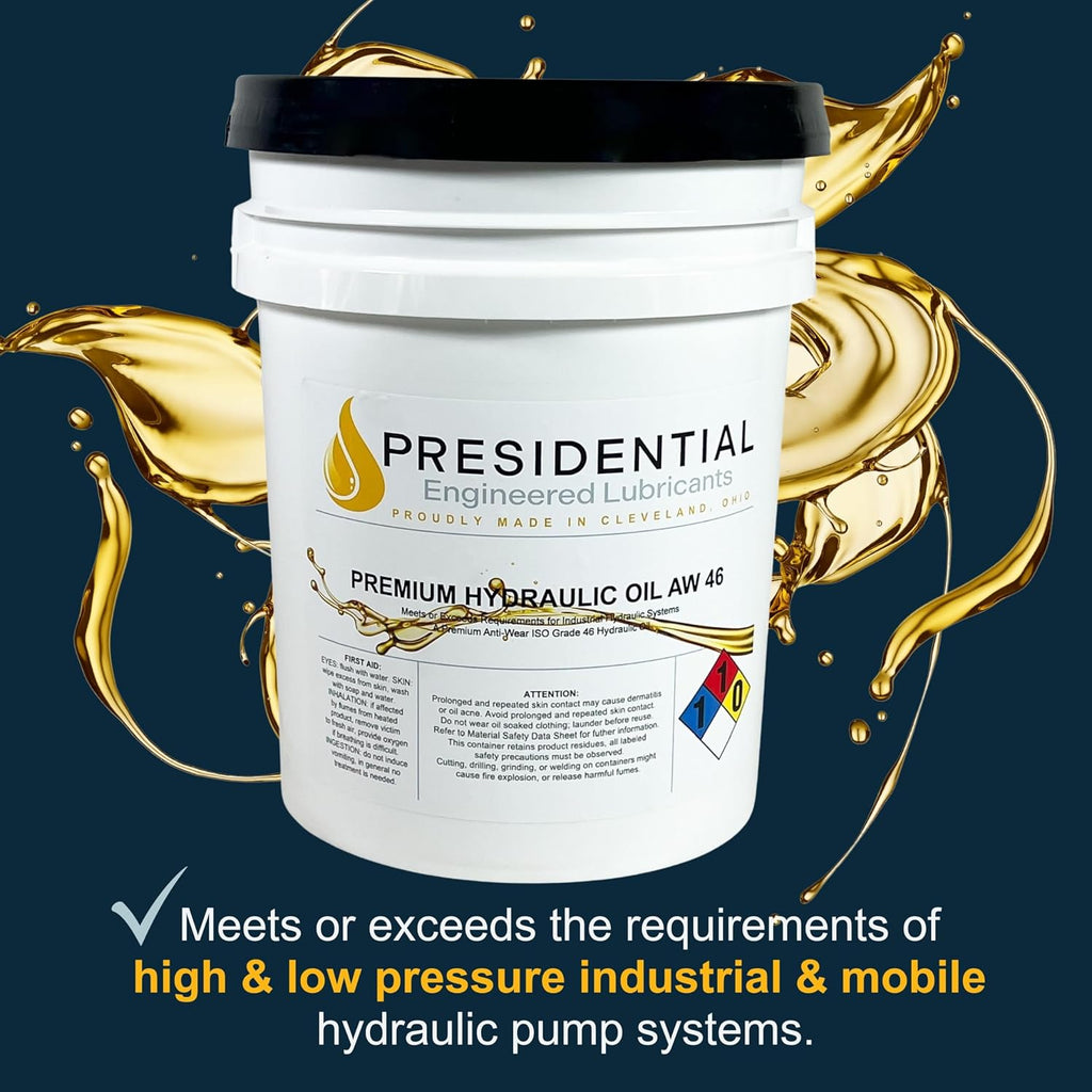 Presidential Hydraulic Oil 46 - ISO AW 46 Hydraulic Fluid - Premium Oils & Fluids for Machine Rust and Corrosion Protection - Anti-Foam, Low Temperature Fluidity - Made in USA (5 Gallon Pail)