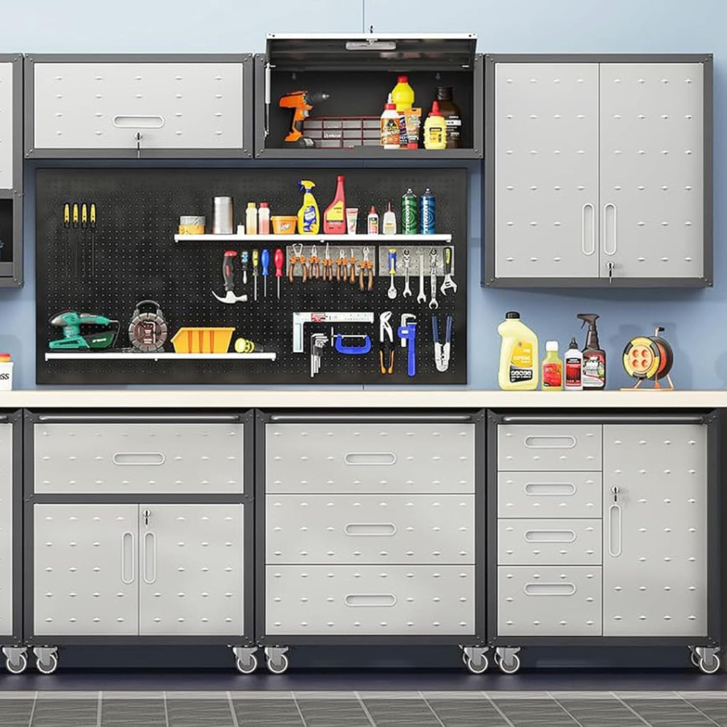 Metal Garage Storage Cabinet with Wheels, Rolling Tool Cabinet with 3 Drawers, Heavy Duty Mobile Steel Cabinet for Garage Warehouse Workshop, Assembly Required
