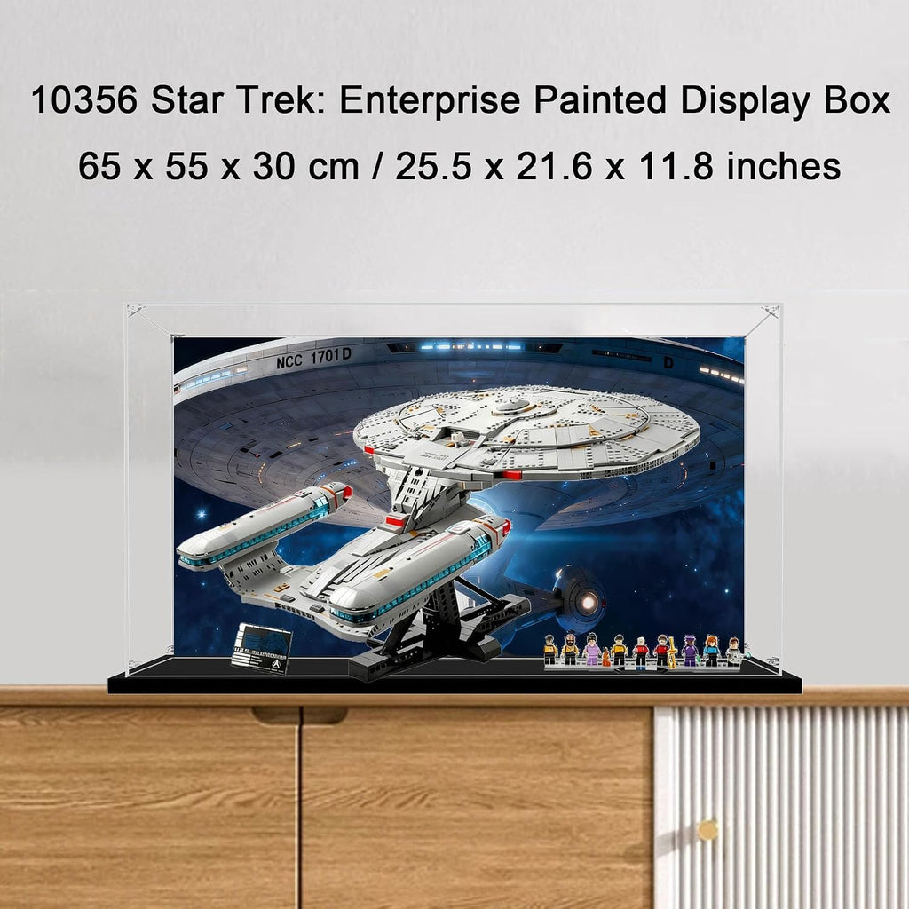 Acrylic Display Case for Lego 10356 Star Trek: Starship Enterprise, Dustproof Transparent Storage Box, Display Box Compatible with 10356 (Box Only) (Painted Background B)