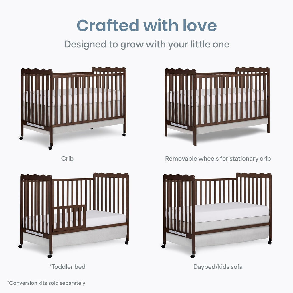 Dream On Me Carson Classic 3-in-1 Convertible Full-Size Baby Crib in Smokey Oak, GreenGuard Gold & BSA, 4 Mattress Heights, Converts to Day & Toddler Bed, Locking Wheels, Classic Nursery Design