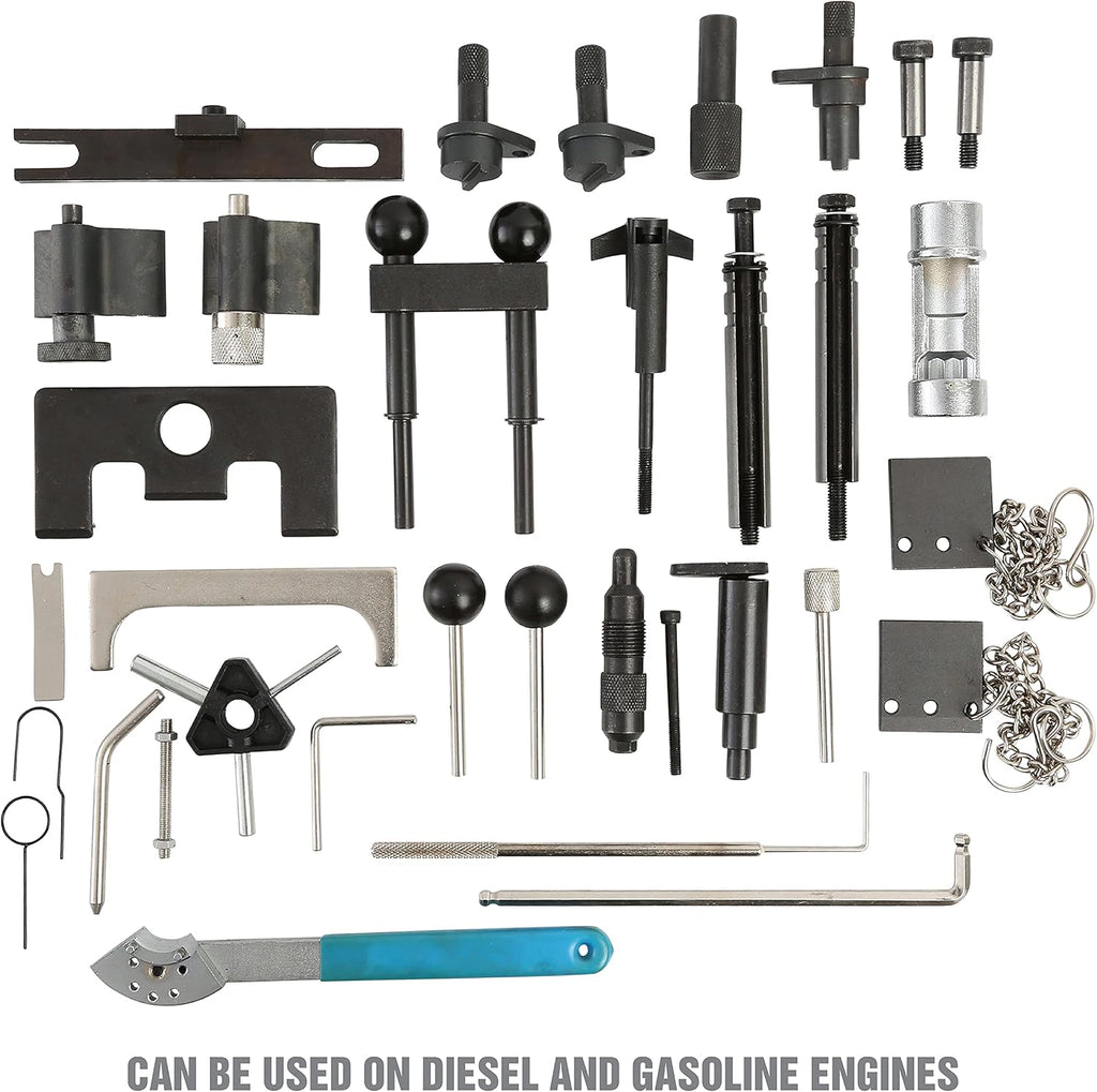 OEMTOOLS 27404 Engine Timing Tool Set for VAG, 37 Piece Engine Timing Locking Tool Kit, for VW and Audi, Timing Tool Kit with Belt Tensioner Tool, Cam Pulley Holder, Camshaft Adjuster