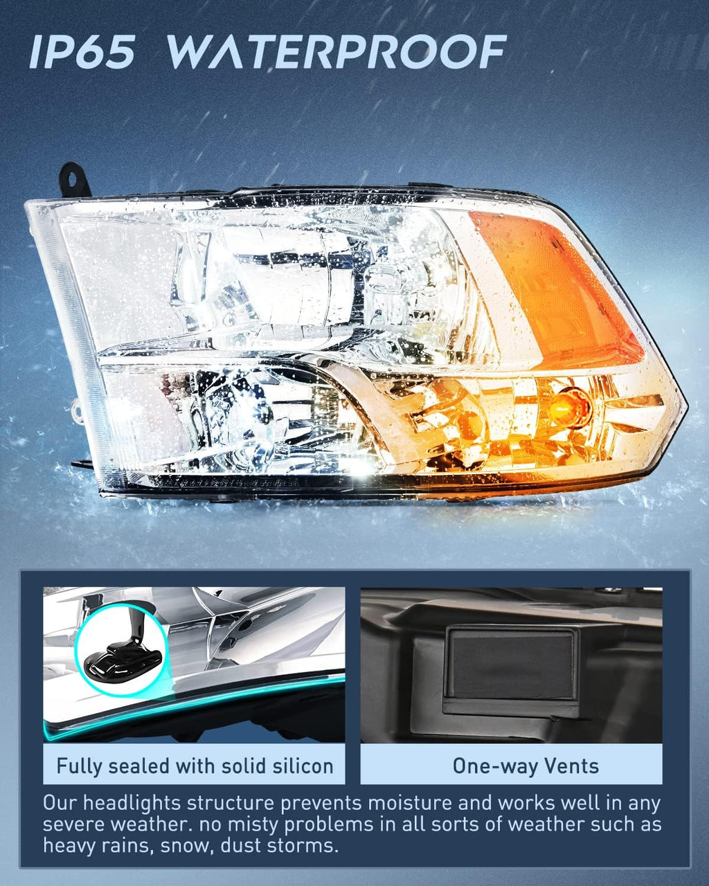 Nilight Headlight Assembly 2009 2010 2011 2012 2013 2014 2015 2016 2017 2018 Ram 1500 2500 3500 Pickup Quad Headlamp Assembly Replacement Chrome Housing Amber Corner Clear Lens,(Only for Quad Models)