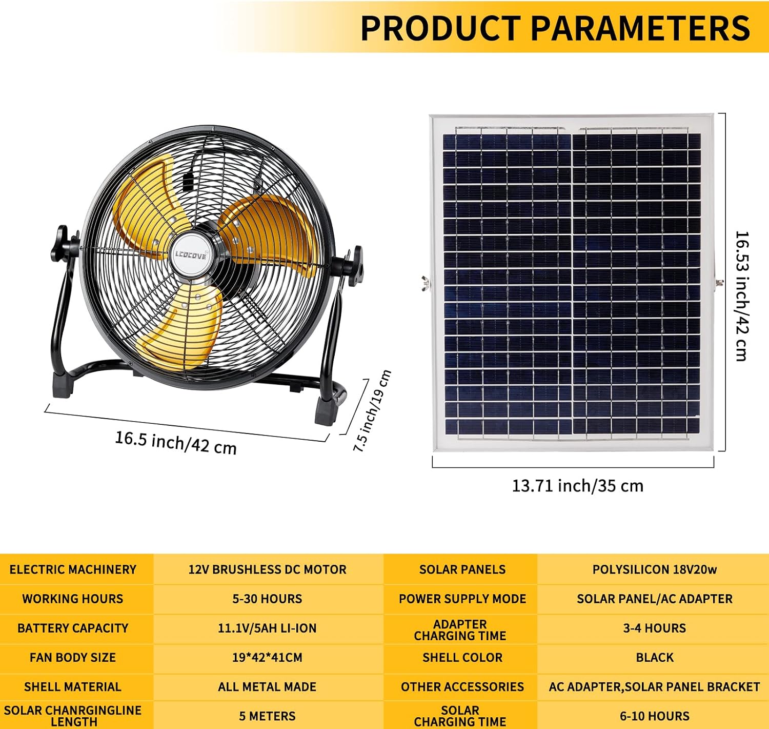 lcocove Outdoor Fan Can Running 5-24 Hours,Solar Powered Fan For Shed,Home,Ouside,Camping，with USB Output For Emergency Situation Without Electric