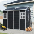 8x6 ft Outdoor Resin Storage Shed with Floor, Waterproof Plastic Garden Shed with Lockable Door and Two Windows, All-Weather Tool Sheds for Backyard, Patio, Lawn (Black)