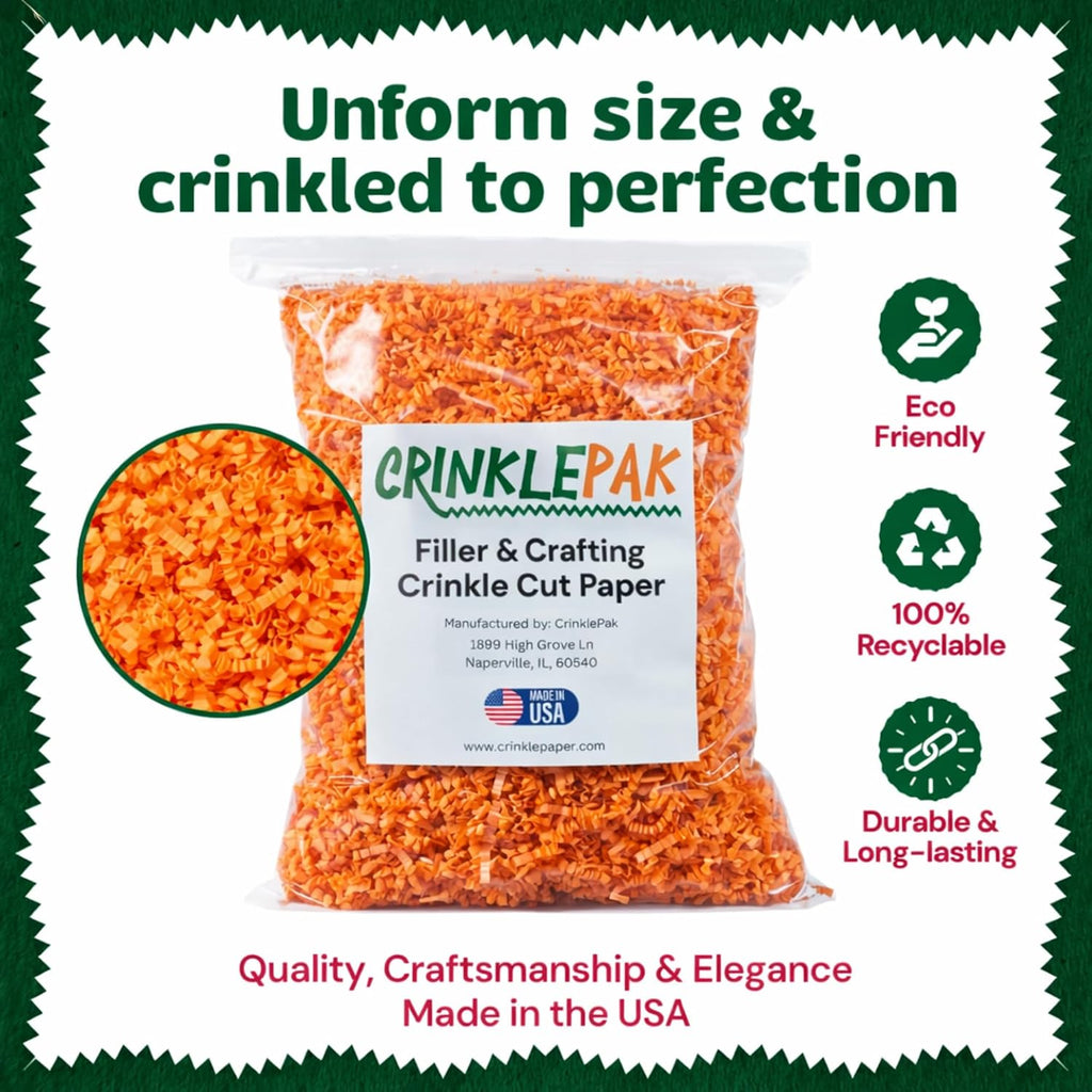 40 LB USA Made crinkle paper filler | Paper Shred Filler for Shipping packages, Gift Wrap, Great packing paper for gift basket filling, Birthdays, Weddings, and Anniversaries | Orange