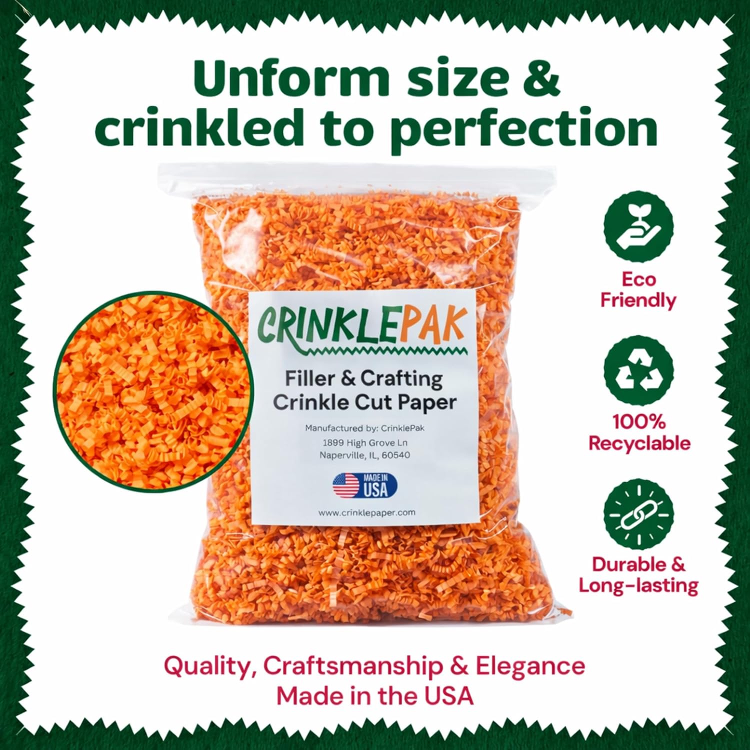 40 LB USA Made crinkle paper filler | Paper Shred Filler for Shipping packages, Gift Wrap, Great packing paper for gift basket filling, Birthdays, Weddings, and Anniversaries | Orange