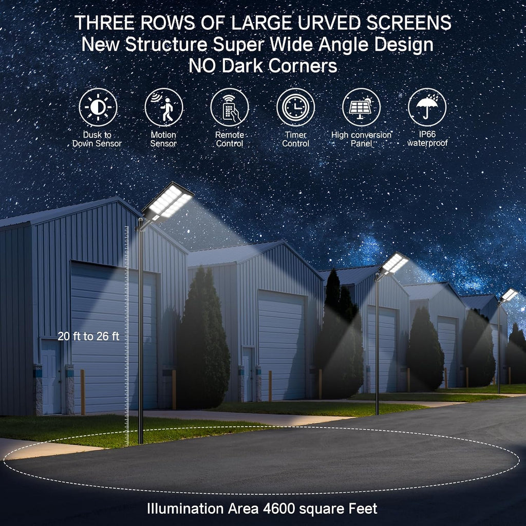 Solar Street Light 9000W, 7000K Solar Lights Outdoor, Motion Sensor Flood Lights with Remote Control, Dusk to Dawn IP66 Waterproof Outside Security Light for Parking Lot, Yard, Garage, 2 Pack