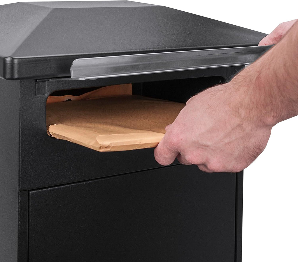 Winbest Steel Freestanding Floor Lockable Drop Slot Mail Box with Parcel Compartment, Black