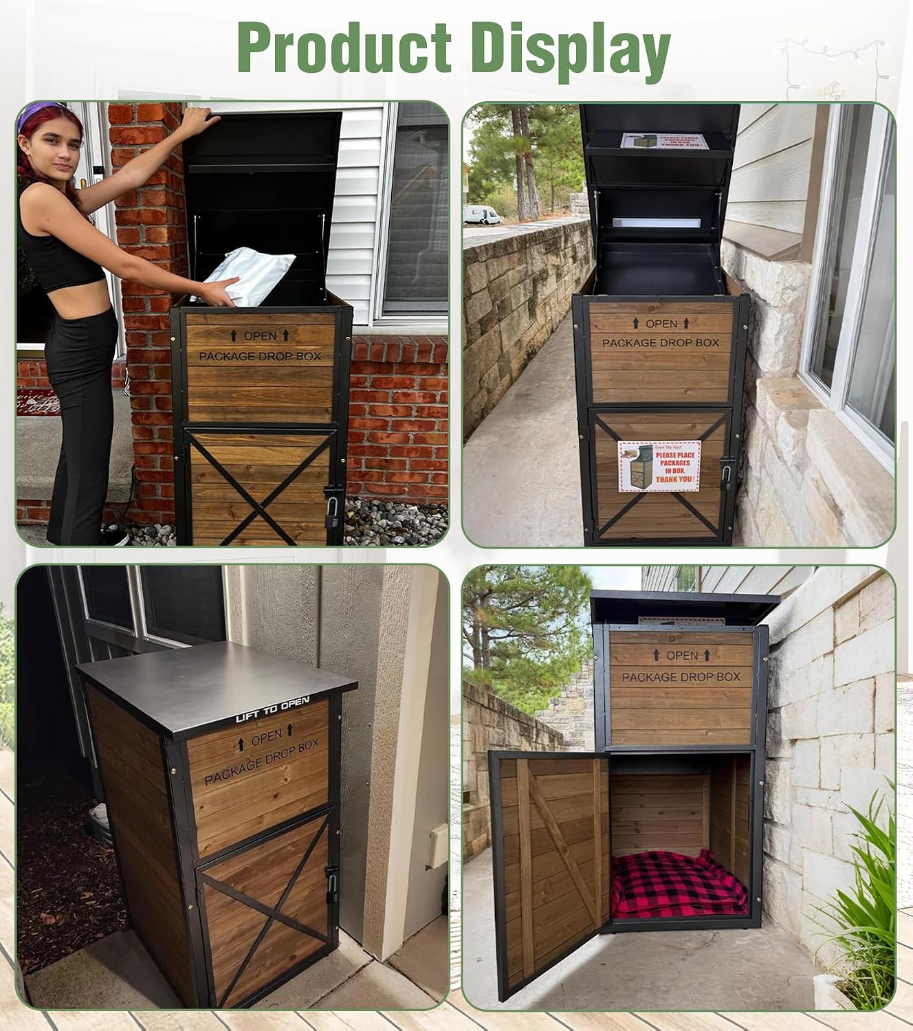 Package Delivery Boxes for Outside, Anti-Theft & Weatherproof Solid Wood with Iron Frame, Parcel Drop Box with Combination Lockable, Lockable Secure Package Holder for Porch