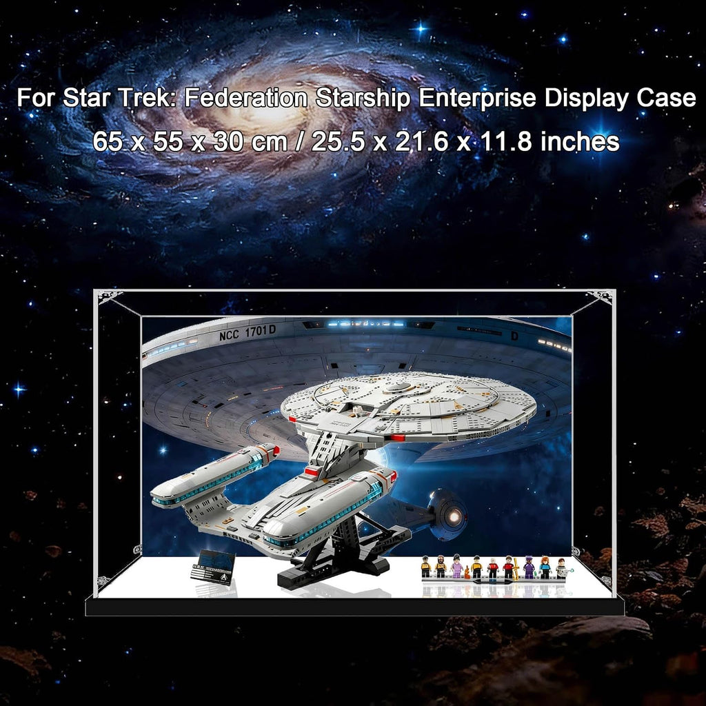 Acrylic Display Case for Lego 10356 Star Trek: The Enterprise, Dustproof Box, Storage Box, Transparent Box, Display Box Compatible with 10356 (Box Only) (Background+Mirror B)