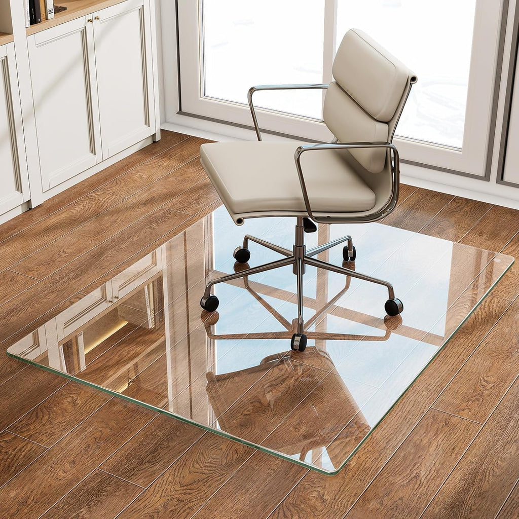 VOOBANG 32'x54' Tempered Glass Desk Chair Mat for Carpet, Glass Office Chair Mat - 5mm Thickness, Smooth Rolling, Scratch-Resistant, Clear Protective Mat for Hardwood Floors & Carpets