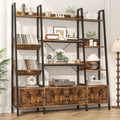 Nosepen Ladder Bookshelf with 4 Doors, 4 Tier Triple Width Large Open Storage Shelving, Industrial Style Capacity Home Office Bookcase with Adjustable Shelves, Display Cabinet Brown