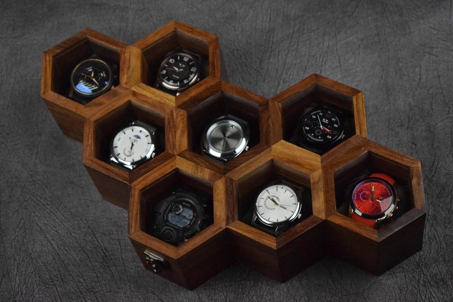 Royal Craft Expertise Handcrafted Wooden Watch Box for Men & Women – Vintage Honeycomb Display Case in Indian Rosewood | Includes Velvet Pillows – Luxury Gift for Him – Built to Last