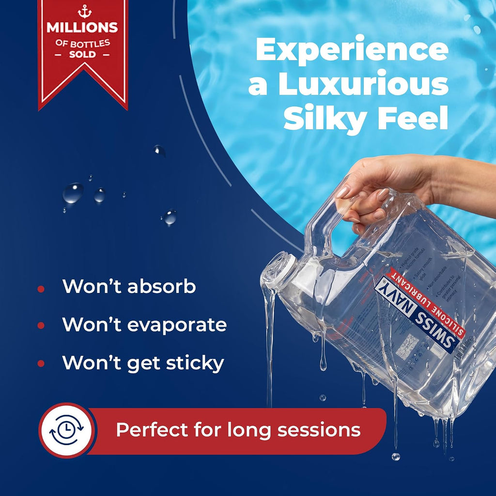 Swiss Navy Premium Silicone Based Lubricant - 128 oz - Personal Lube for Men, Women & Couples - Condom, Latex Safe - Hypoallergenic - Unscented