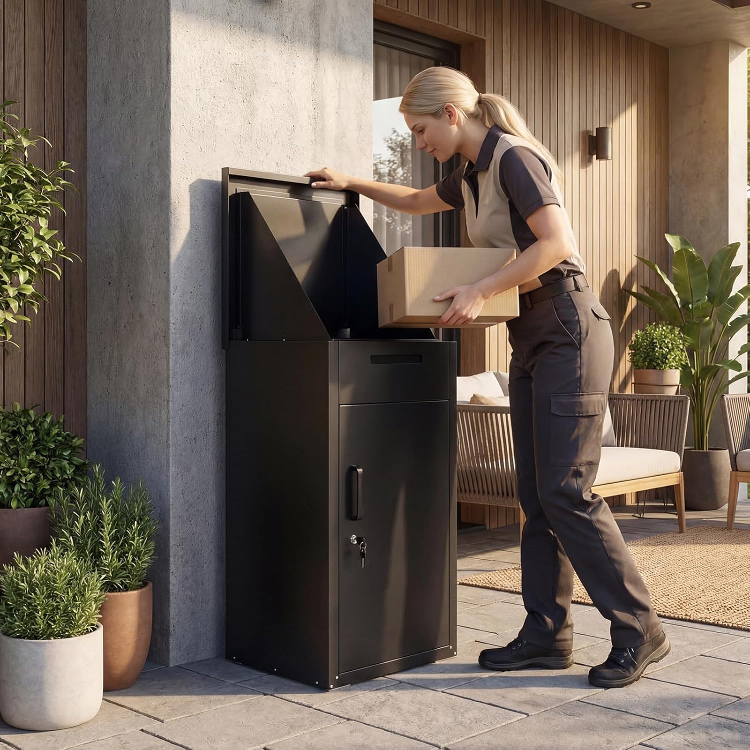 Goplus Package Delivery Boexes for Outside, 18' x 17.5' x 34' Galvanized Steel Parcel Drop Boxes with Lock, Anti-Theft Design, Package Mailbox for Home, Office, Yard, Curbside (18' x 17.5' x 34')