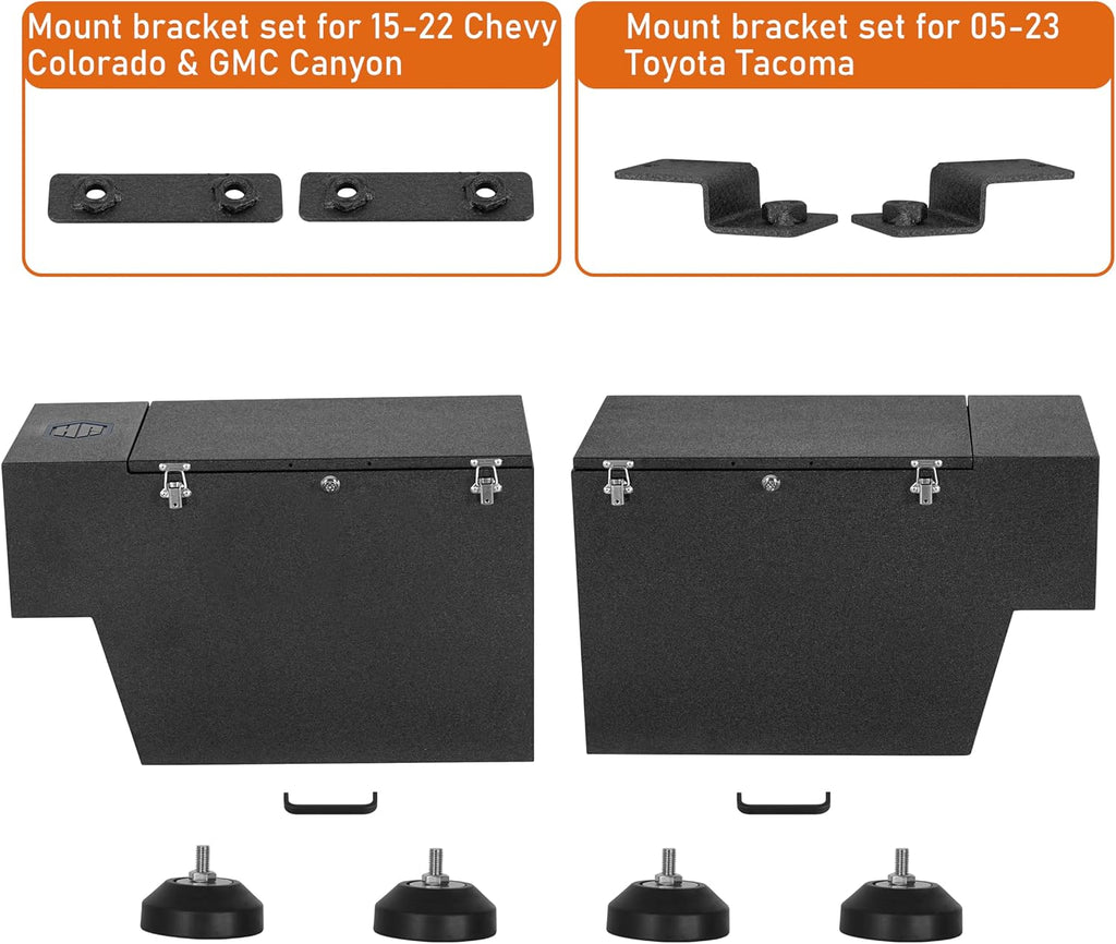 Hooke Road Tacoma Bed Tool Box Lockable Cargo Storage for Toyota Tacoma 5' and 6' Bed, Chevy Colorado & GMC Canyon 5'2' Truck, Solid Steel Waterproof Security Toolbox with Lock Keys