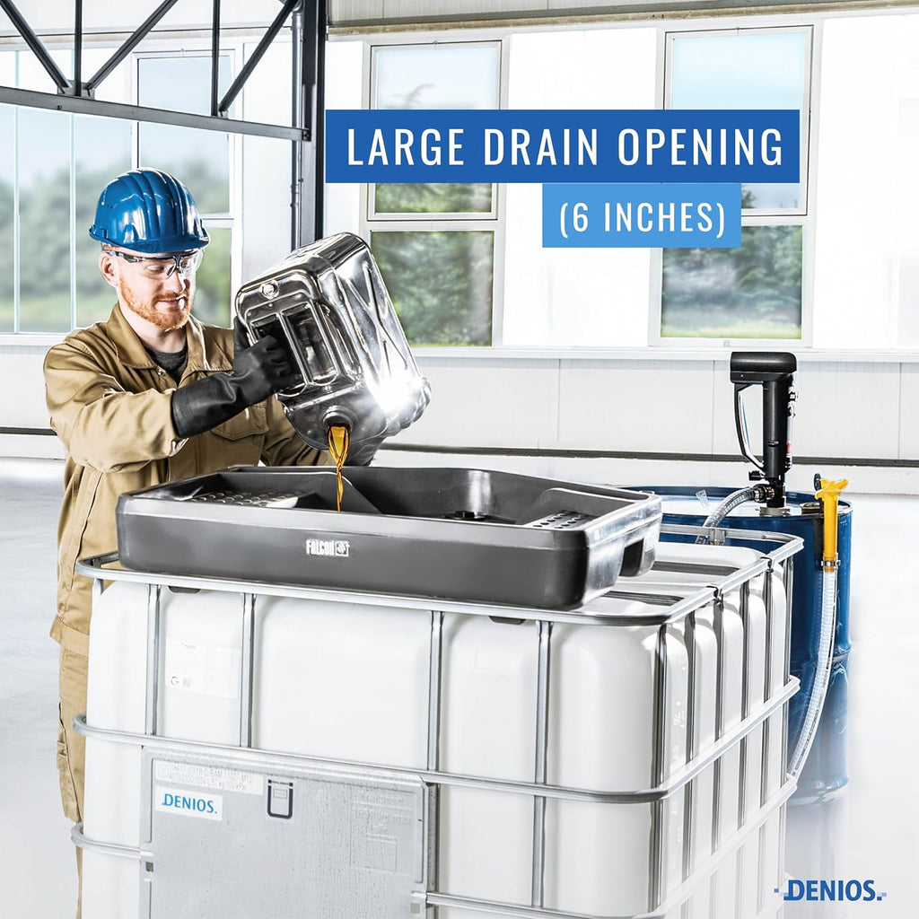 DENIOS® IBC Tote Funnel - Premium IBC Funnel chemically Resistant Polyethylene in Grey – 1x - Large Drain Opening (4.9in) - Made in USA