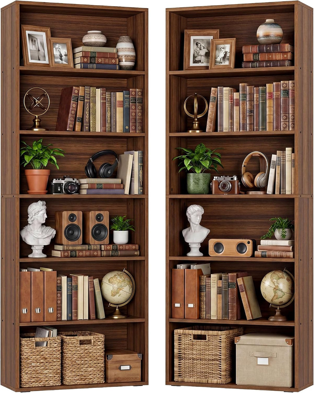 IRONCK Bookshelves and Bookcases Set of 2 Floor Standing 6 Tiers Display Storage Shelves 70 in Tall Bookcase Home Decor Furniture for Home Office, Living Room, Bed Room