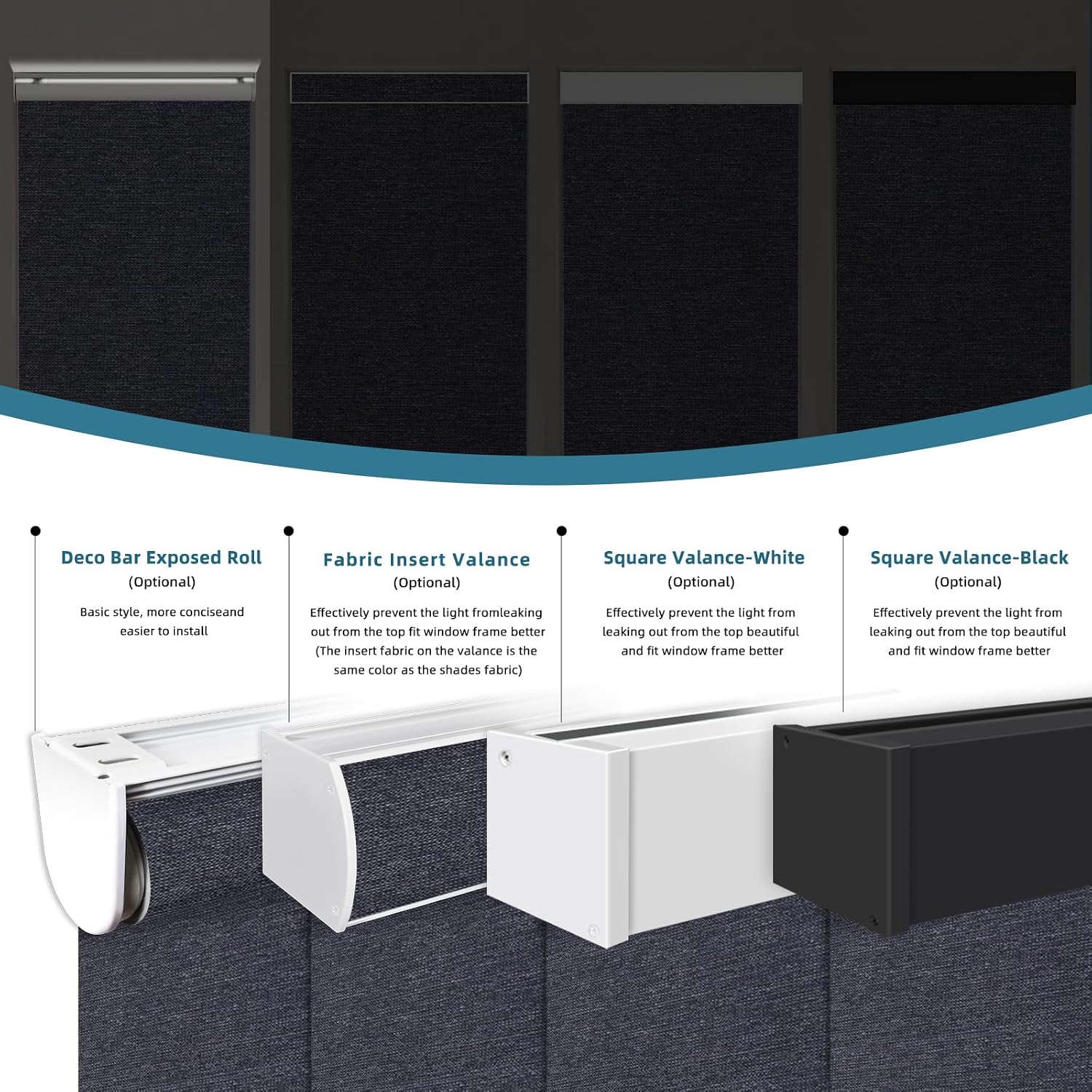Electric Blinds Compatible with Alexa,Google Home,Motorized Roller Shades with Valance,100% Blackout Automatic Shades for Home&Office,Dark Raven Black