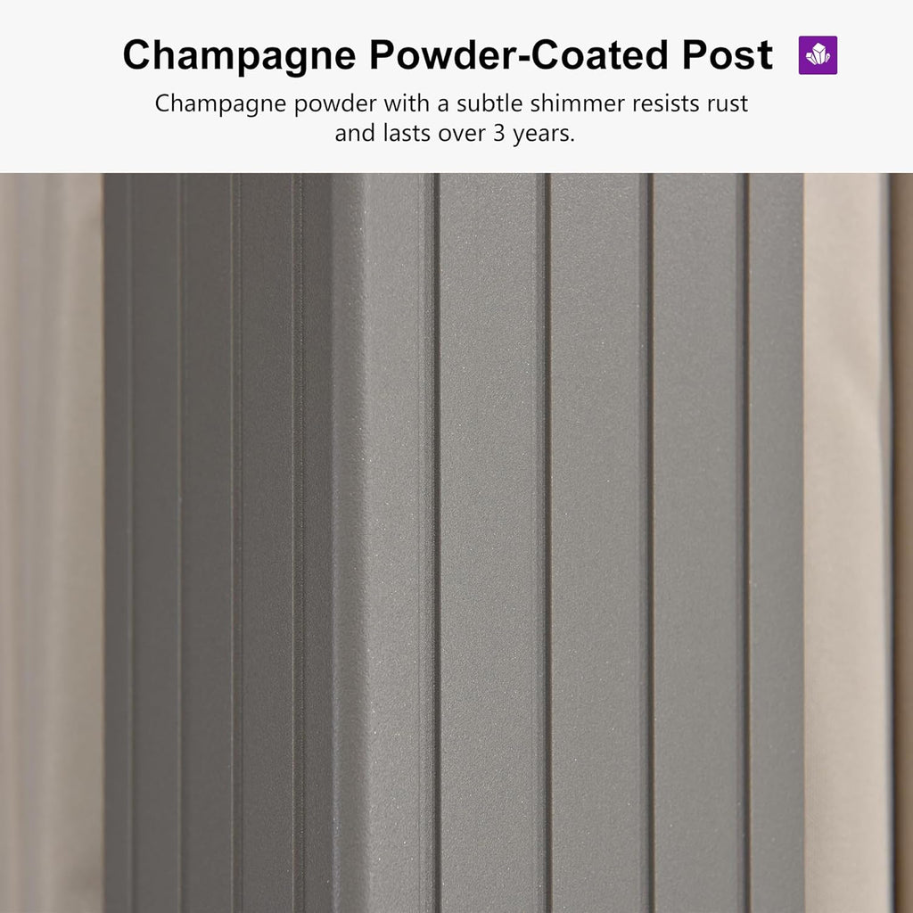 PURPLE LEAF 10' x 14' Outdoor Hardtop Gazebo, Champagne Aluminum Frame with Galvanized Steel Double Roof, Curtains and Netting for Patio Lawn and Garden
