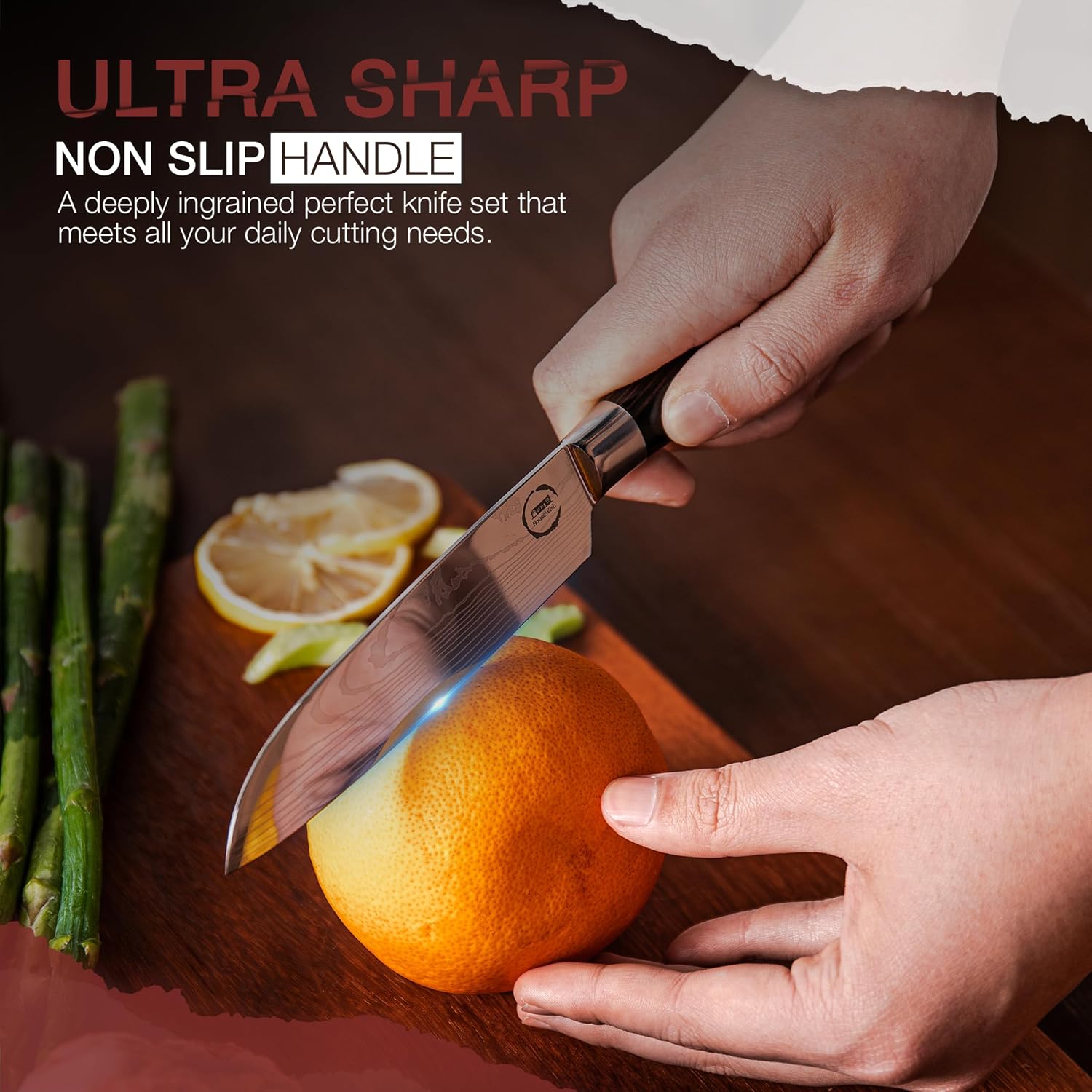 8 PC Chef Knives - High Carbon Stainless Steel Knives With Pakkawood Handles - Magnetic Strip Holder Included - Japanese Knife Set - Home & Professional Chef's Knife Set