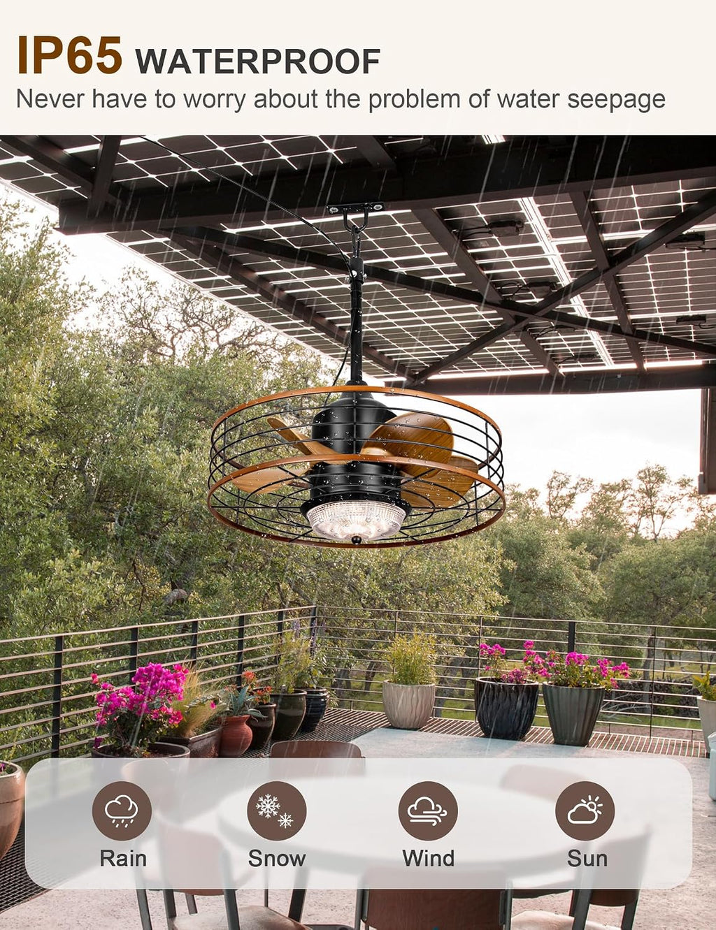 Dawn Whisper 20' Outdoor Ceiling Fans with Lights Gazebo Fan Waterproof for Patio Hanging with Plug In Cord Caged Ceiling Fans for Pergola Porch