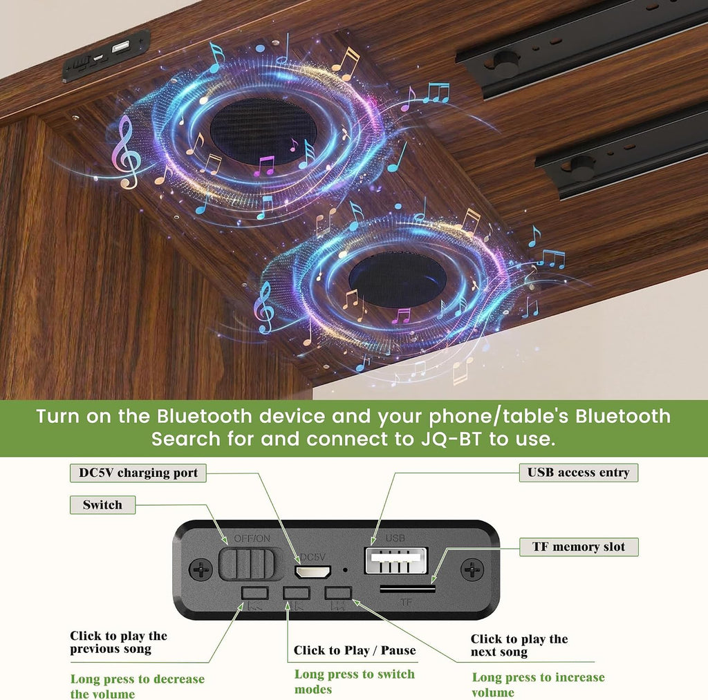 69' Kitchen Island with 360° Rotating Table, Bluetooth Speakers, LED Lighting, Adjustable Shelves, Storage Cabinet & Power Outlet – Walnut Finish Extendable Dining Table for Kitchen, Dining Room, Bar