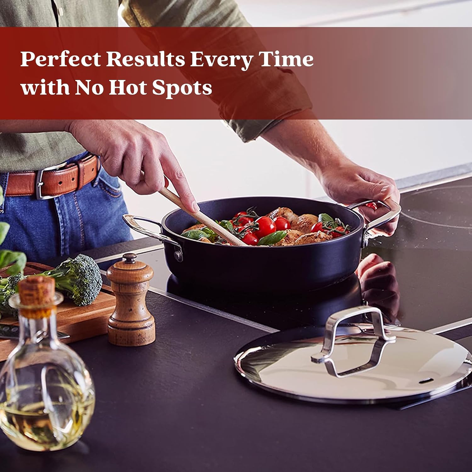 Alva Maestro Ceramic Nonstick Frying Pan Cookware Set, Non Toxic Saute and Frying Pan Set, PFAS, PFOA & PTFE Free, Compatible with All Stovetops, Induction Safe, Stay Cool Handles, Oven Safe Pans Set