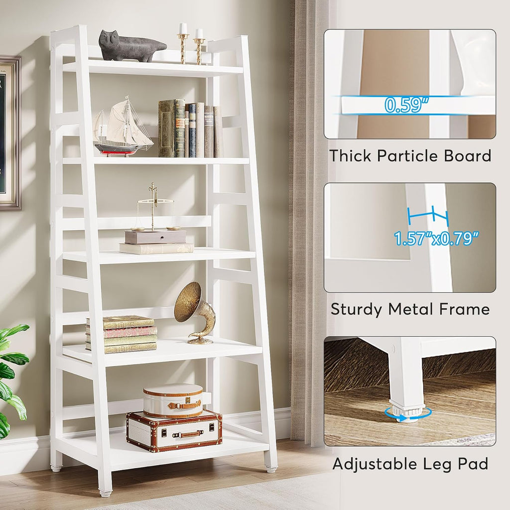 Tribesigns 5-Tier Bookshelf Modern Bookcase, 5 Shelf Ladder Shelf Book Storage Shelf Organizer for Living Room, Home Office (White)