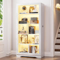LVSOMT Display Cabinet with Glass Doors and Adjustable Shelves, 65' Tall Bookcase with LED Lights and Human Sensor, 5 Tier Display Case for Collectibles with Storage, Home Office Living Room, White