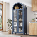 IDEALHOUSE Arched Kitchen Pantry Storage Cabinet - Farmhouse 5-Tier Display Shelf with 2 Large Glass Doors and Adjustable Shelf, Versatile Cupboard for Kitchen, Dining Room, Living Room, Night Blue