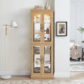 Ball & Cast Lighted Curio Cabinet,6-Tier Glass Display Cabinet with Adjustable Glass Shelves and Mirrored Back Panel for Living Room,Pantry Light Bulb Included,Light Oak