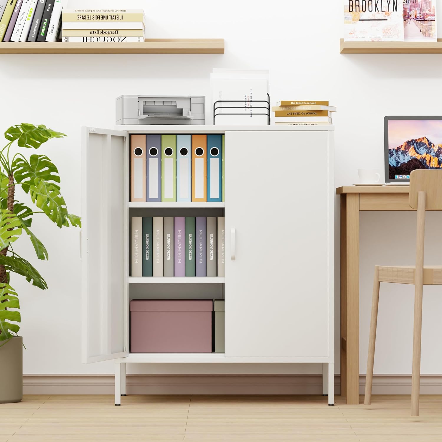 Chshin White Metal Storage Cabinet,Metal Locker Storage Cabinet with 2 Doors and Shelves,Kitchen Pantry Cabinet,Modern Storage Freestanding Organizer Rust for Home,Kitchen,Office