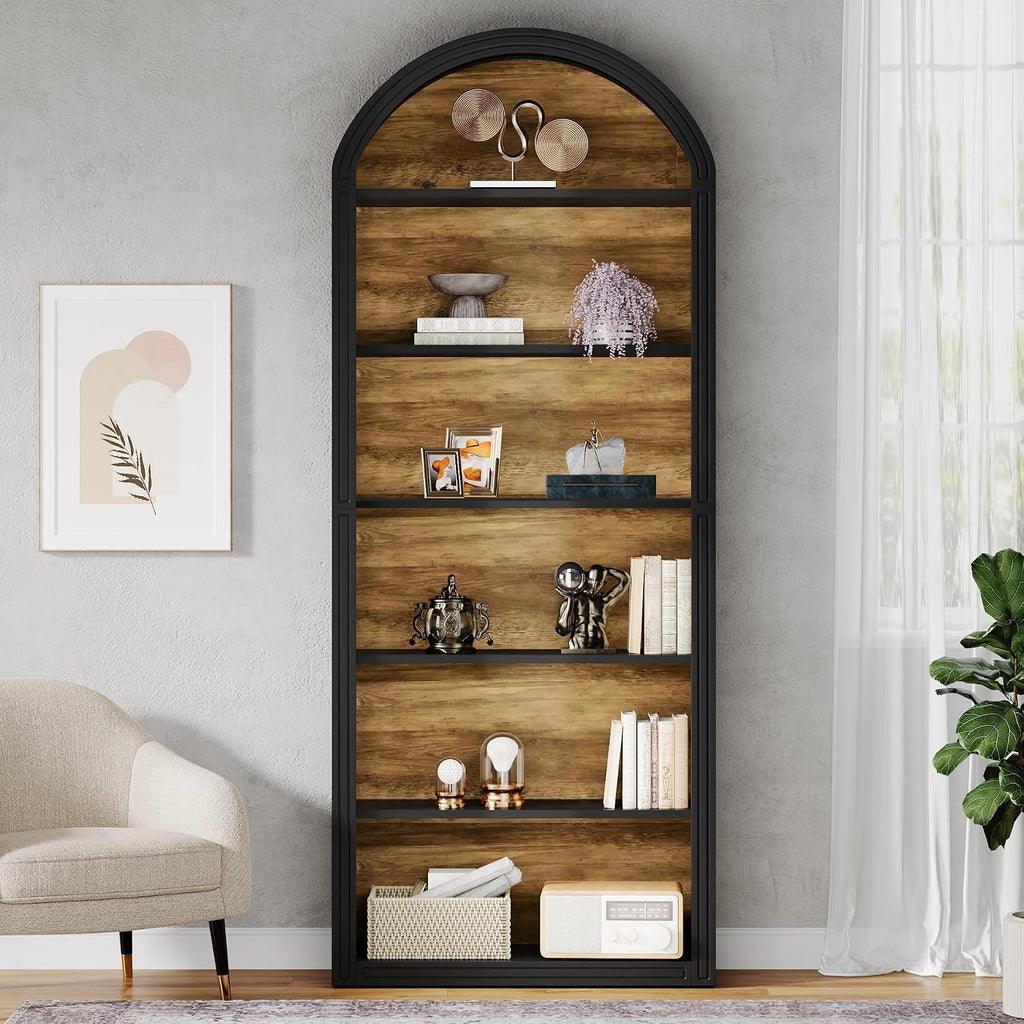 Tribesigns 6-Tier Black Arched Bookshelf, 77.16' Tall Arched Bookcase with Storage Shelves, Floor Standing Open Display Shelving Unit for Living Room, Bedroom, Home Office
