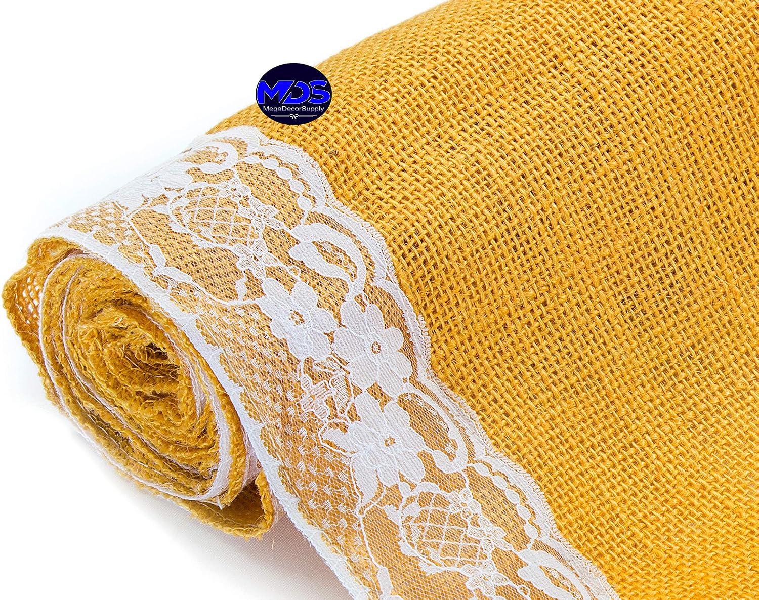 MDS Pack of 15 Wedding 12 x 108 inch Burlap Lace Hessian Table Runner Rustic Gold Jute Country Vintage for Wedding Banquet Decoration – Gold Lace Jute Burlap