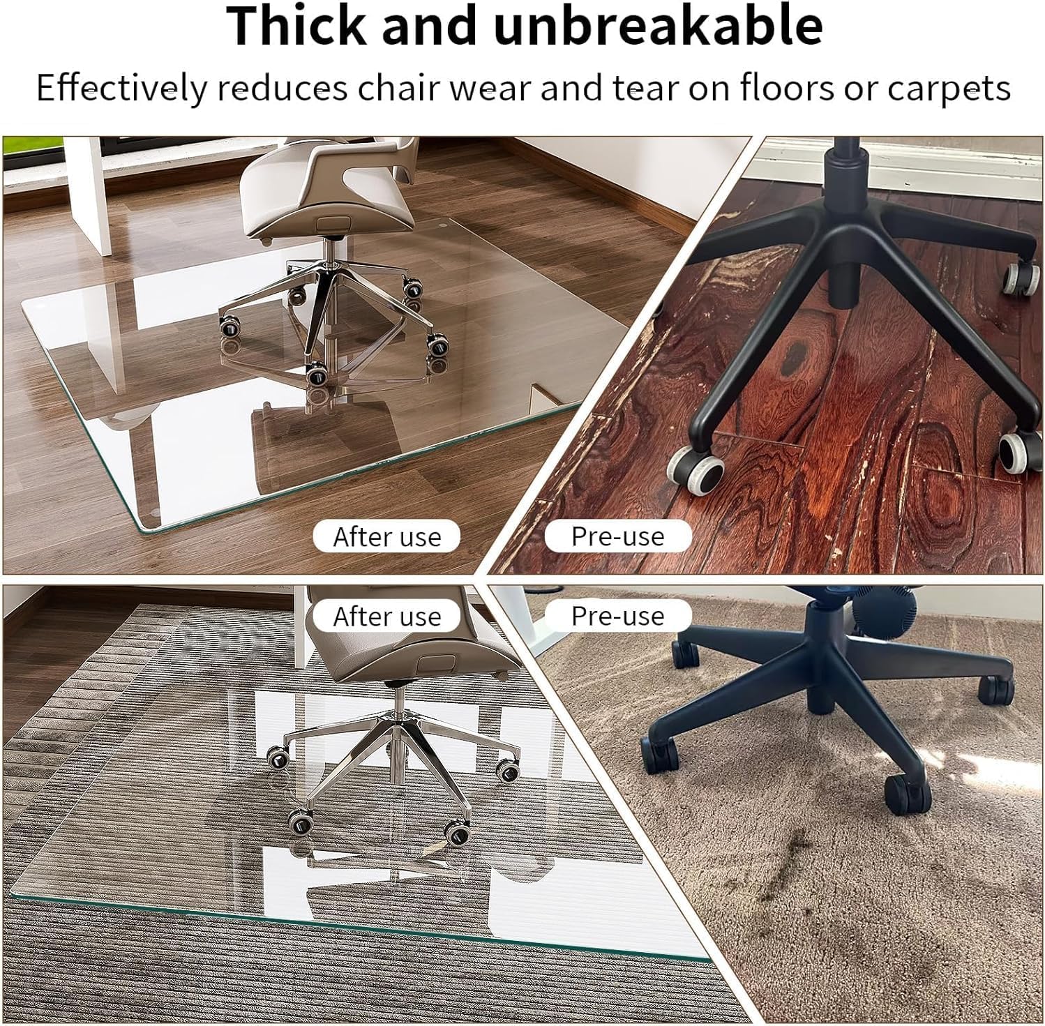 VOOBANG 32'x54' Tempered Glass Desk Chair Mat for Carpet, Glass Office Chair Mat - 5mm Thickness, Smooth Rolling, Scratch-Resistant, Clear Protective Mat for Hardwood Floors & Carpets