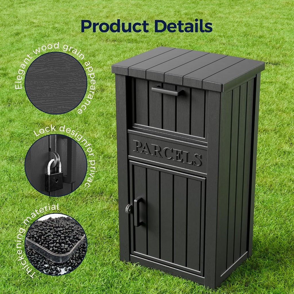 Outdoor Package Delivery Boxes, Lockable Anti-Theft Waterproof Delivery Boxes for Outdoor Use, Package Drop Box for for Porch, Curbside, House Storage, Black