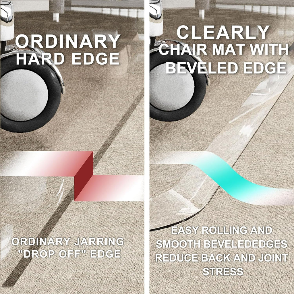 Beveled Edge Office Chair Mat for Carpet or Hardwood Floor Crystal Clear 36' x 48' for a Smooth Glide and Easy Roll On/Off, Heavy Duty and Non-Slip Floor Ultimate Clear Chair Mat