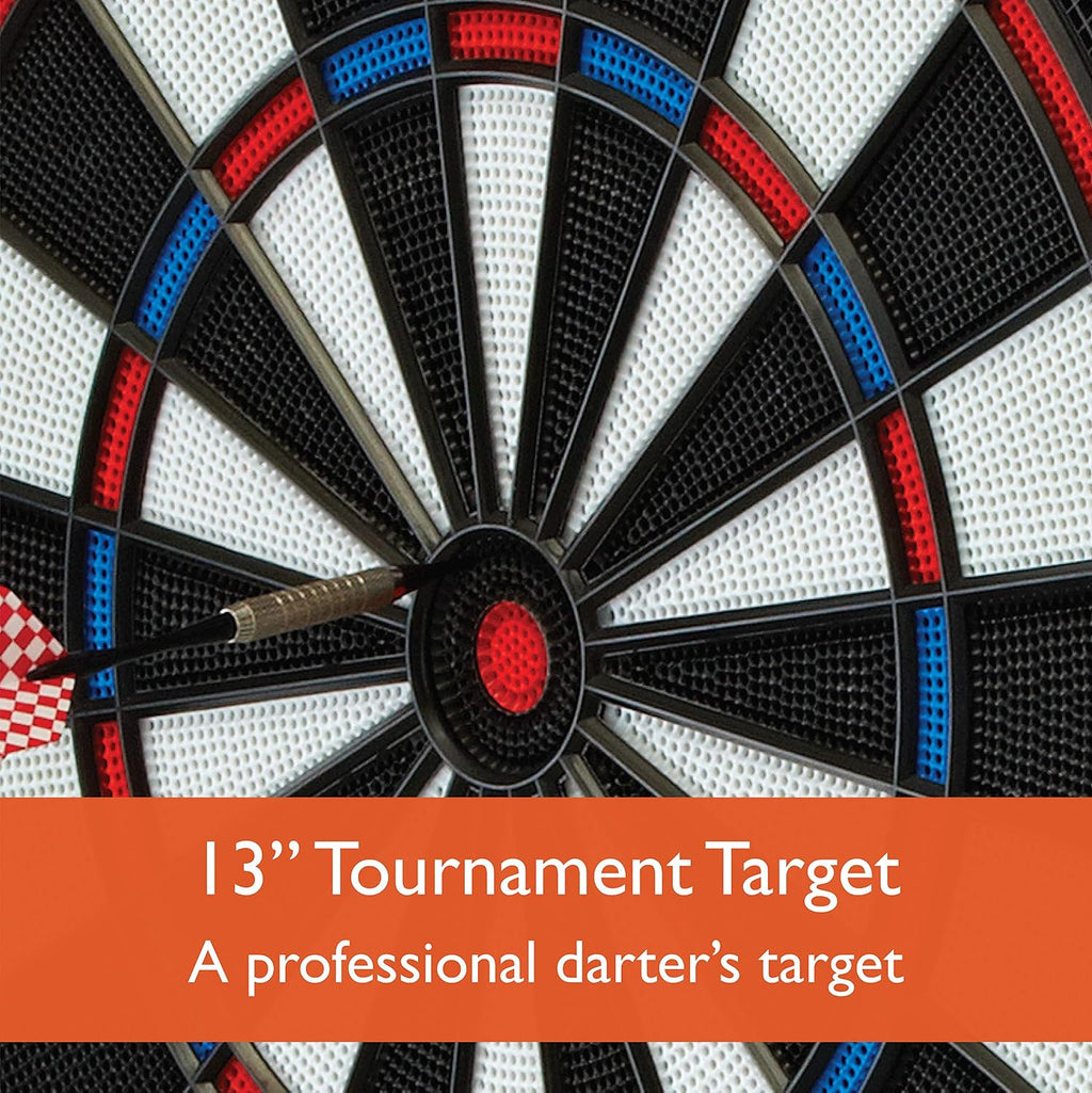Fat Cat Mercury Electronic Soft Tip Dartboard with Cabinet, 13.5 in Target, 28 Games, 6 Darts Included, Black