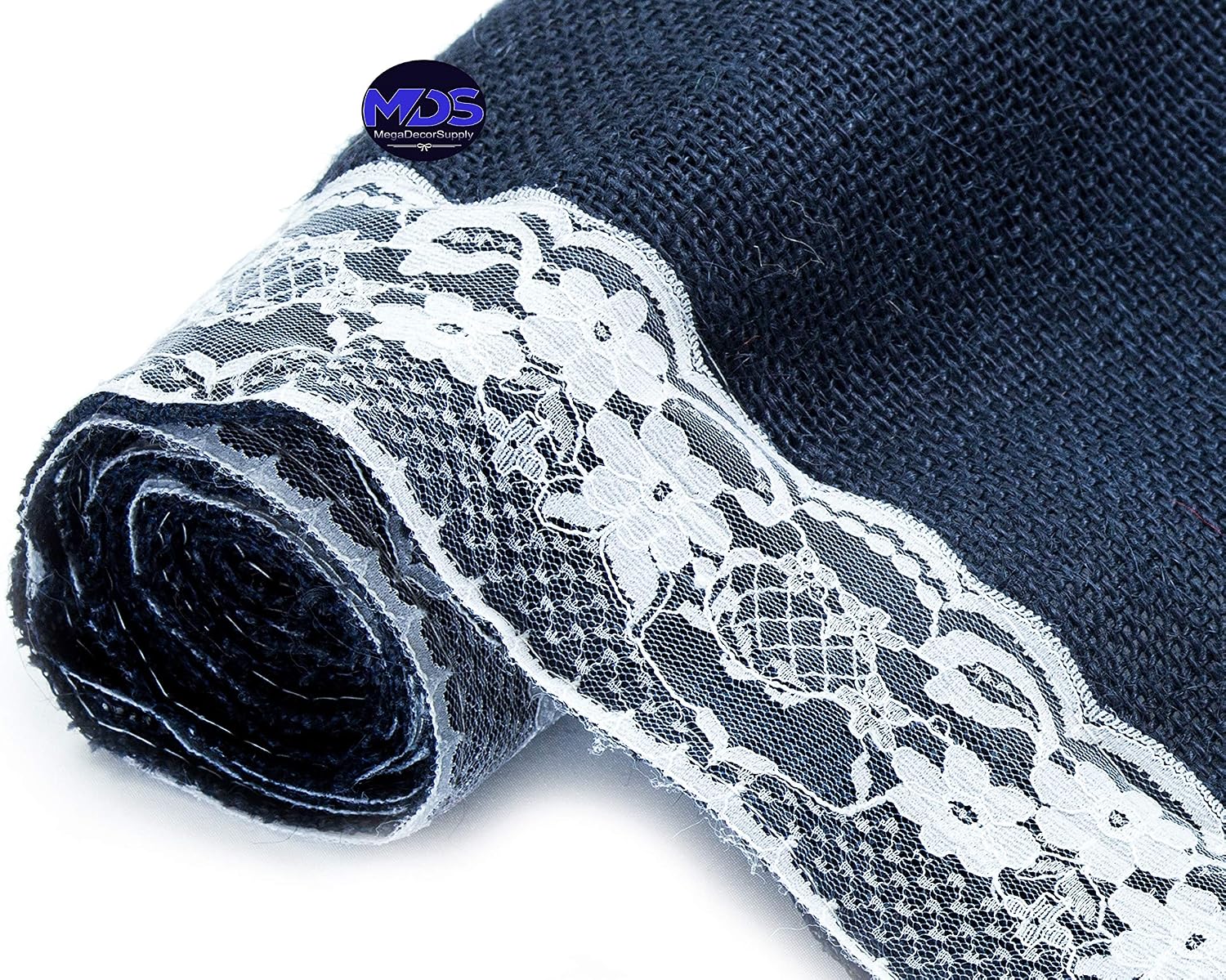 MDS Pack of 15 Wedding 12 x 108 inch Burlap Lace Hessian Table Runner Rustic Navy Blue Jute Country Vintage for Wedding Banquet Decoration – Navy Blue Lace Jute Burlap