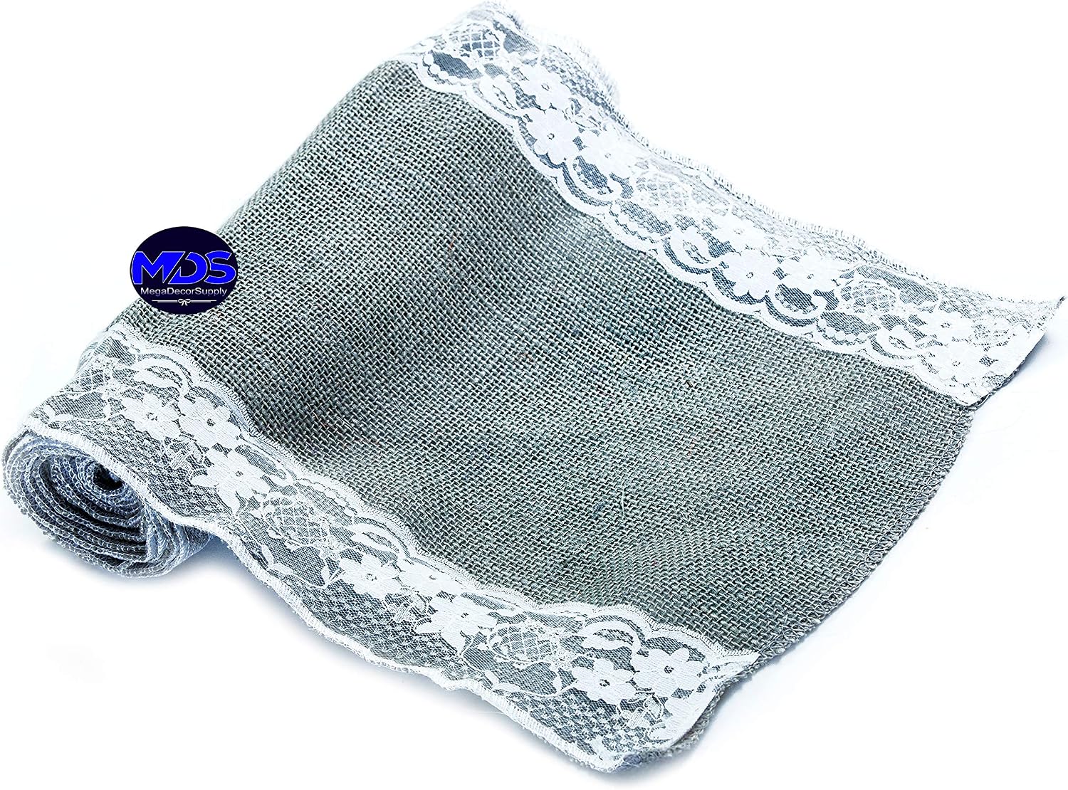 MDS Pack of 20 Wedding 12 x 108 inch Burlap Lace Hessian Table Runner Rustic Silver Gray Jute Country Vintage for Wedding Banquet Decoration – Silver Gray Lace Jute Burlap