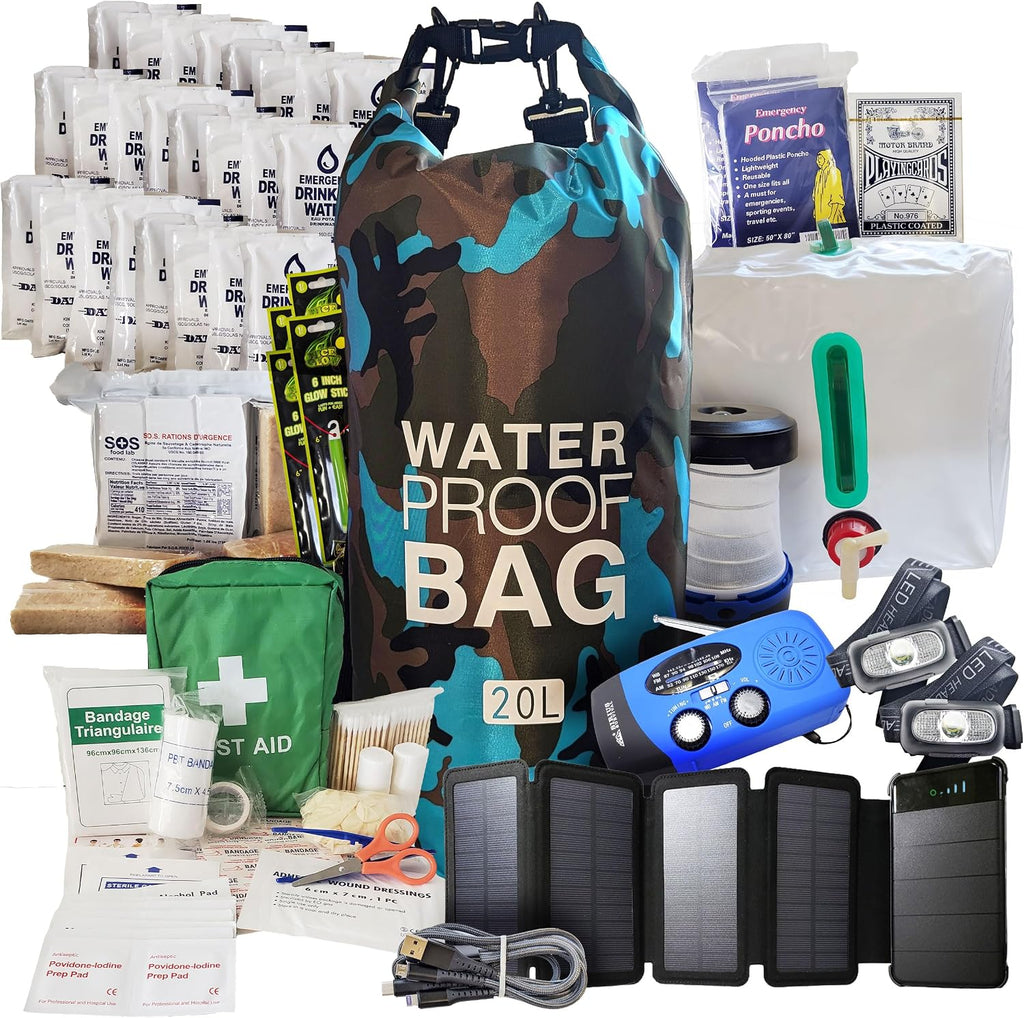 Pre-Packed Hurricane Kit - Comprehensive Hurricane Preparedness Items - Essential Hurricane Supplies - Complete Hurricane Supply List in a Waterproof Bag for 2 People