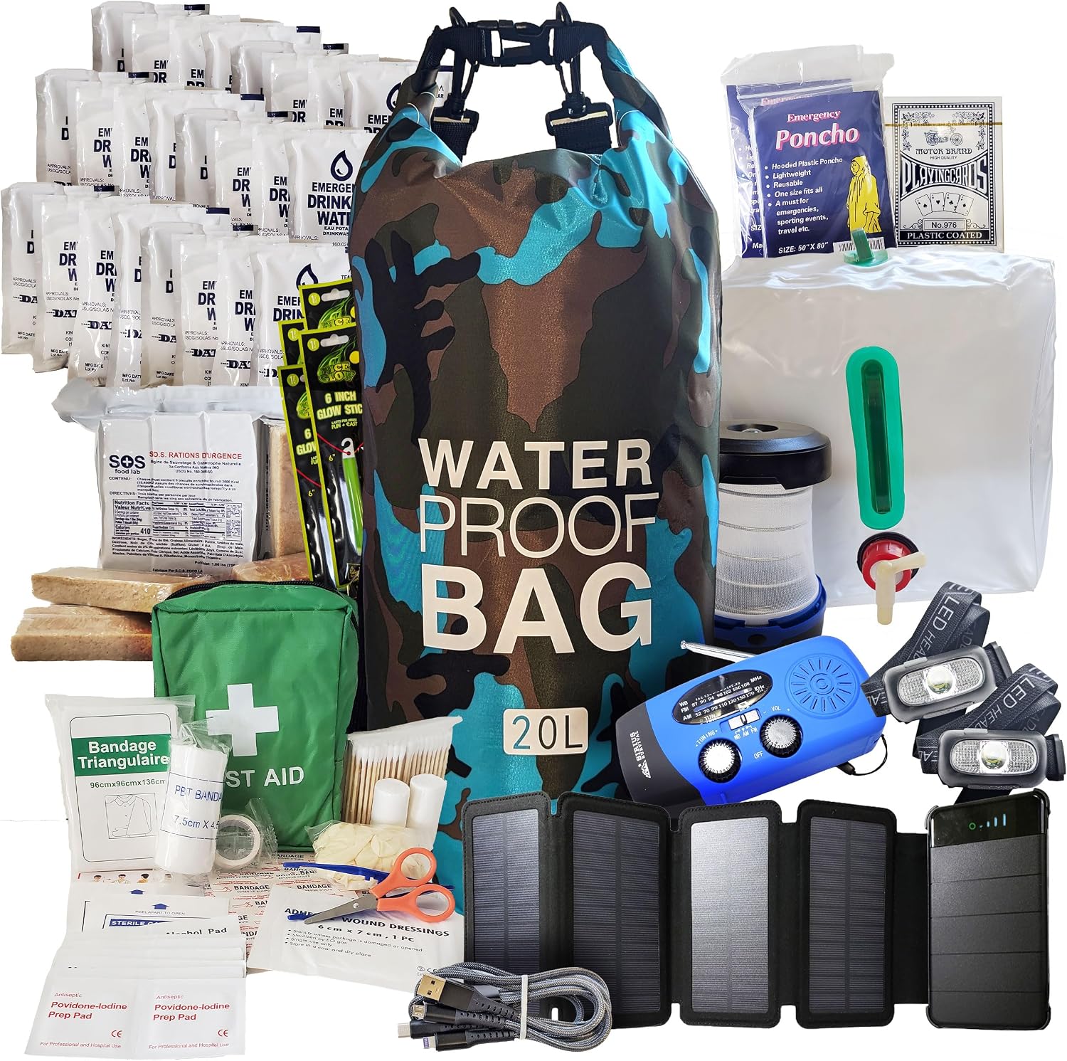 Pre-Packed Hurricane Kit - Comprehensive Hurricane Preparedness Items - Essential Hurricane Supplies - Complete Hurricane Supply List in a Waterproof Bag for 2 People