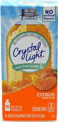 Crystal Light On-The-Go Drink Mix Packets with Caffeine, Zero Sugar Powdered Water Enhancer, Natural Flavor Low Calorie Energy Beverage Mix, Citrus, 0.09 Ounce Packets, 10 Count (Pack of 25)