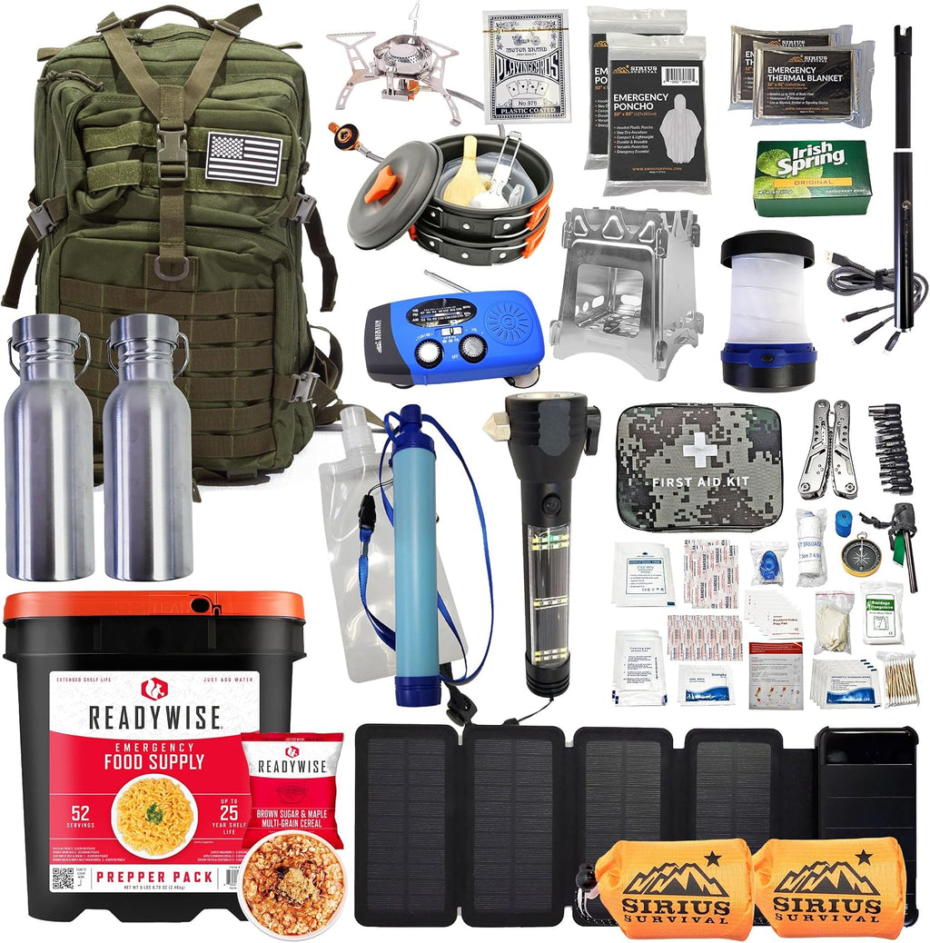 Family Comfort 72 Emergency Survival Kit/Backpack – 72 Hour for 2 People – Disaster Preparedness – Delicious ReadyWise Food, Gear, Lighting, First Aid, Tools & More - Sirius Survival
