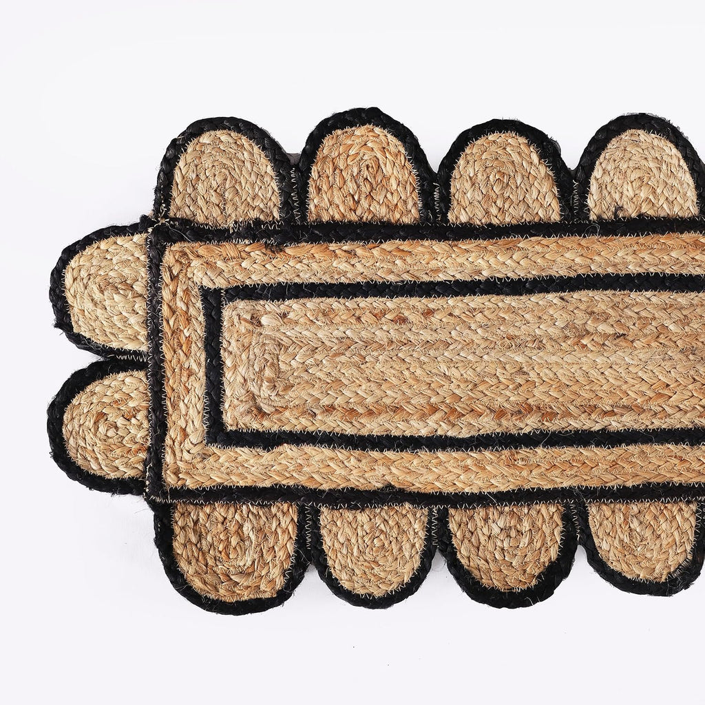 Pack of 2 Handmade Hand Braided Natural with Black Jute Scalloped Shape Eco-Friendly Table Runner-Runner for Dining Table Rug-13 x 120 Inch