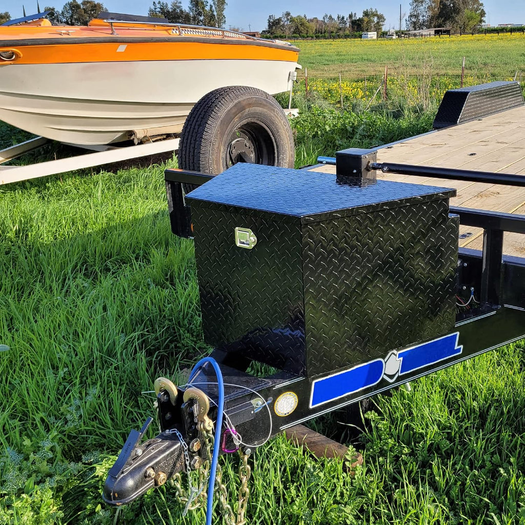 29 Inch Aluminum Utility Trailer Tongue Tool Box Wide Utility Trailer Tongue Toolbox RV Storage OrganizerTrailer Storage Tool Box With Lock & Keys Black, 5 Bar Tread (29'X16.5'X18')