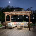 13x6.5ft Wooden BBQ Grill Gazebo with Metal Roof & Bar Counters, Outdoor Pergola with Shelves & Lights for Backyard Patio Poolside