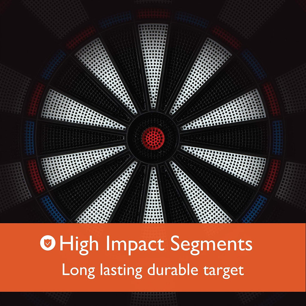 Fat Cat Mercury Electronic Soft Tip Dartboard with Cabinet, 13.5 in Target, 28 Games, 6 Darts Included, Black